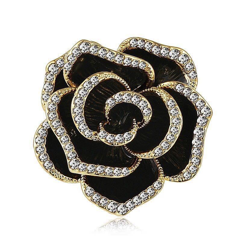1Pc Rhinestone Camellia Flower Brooches For Women Enamel Pin Jewelry AVE