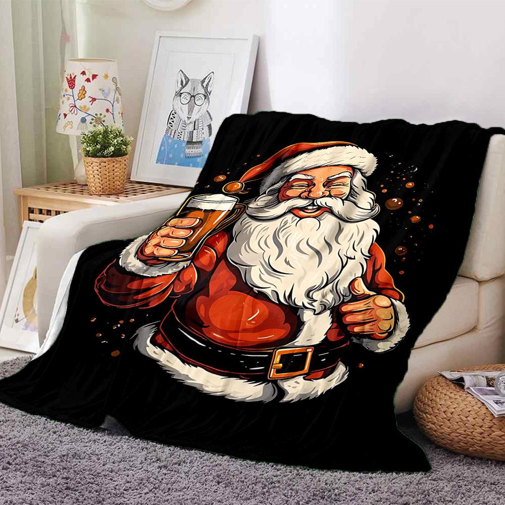 1pc Santa Claus beer Throw Blanket Soft Flannel, Cozy All Season Polyester Perfect for Home, Office