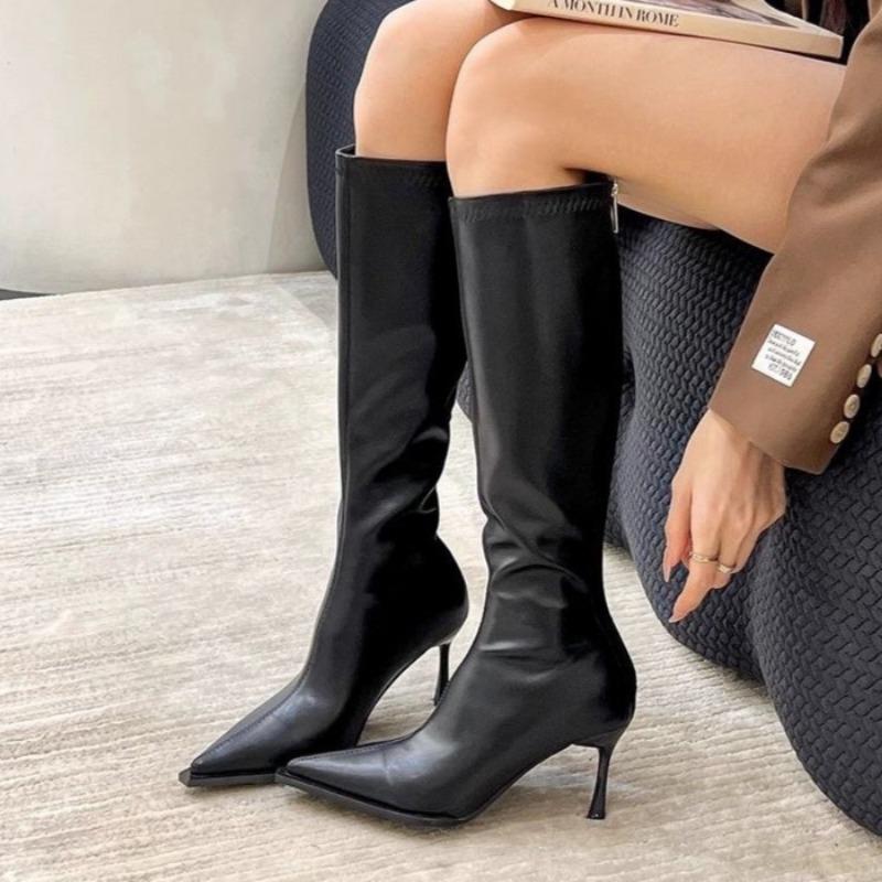 Женские сапоги на высоком каблуке, модные кожаные туфли с острым носком, женский бренд, зима 2025, тренд, элегантные туфли-лодочки для вечеринок Botas Mujer