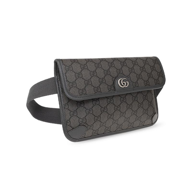 Gucci Ophidia Series Old Double G Logo Snap Closure Canvas and Leather Chest Bag One Shoulder Crossbody Waist Bag Small Women's Gray/Black