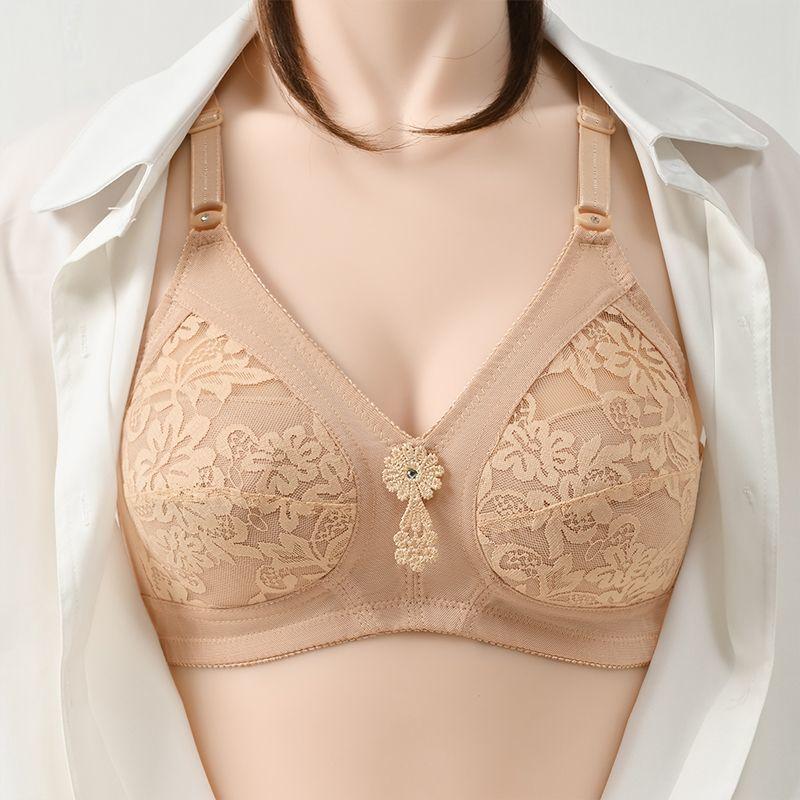 Middle Aged and Elderly Women's Underwear In Large Size Four Seasons Full Cup No Steel Rim Bra Gather and Collect Secondary Breast Bra