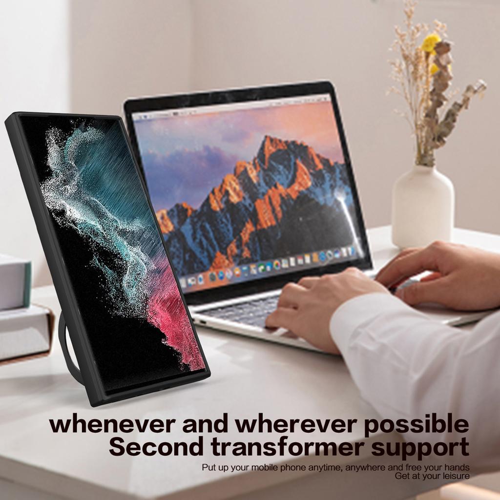 Для Samsung Galaxy S22 Ultra 5G Вращающаяся подставка Чехол для телефона Ударопрочная PC+TPU накладка со сдвижной крышкой камеры