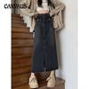 Vintage Split Denim Skirt for Women Spring and Autumn High Waist A-line Skirt Plus Size Package Hip Long Skirt