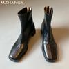 Модные женские кожаные ботильоны с квадратным носком и средним каблуком, элегантная обувь для женщин, тренд 2025, зимняя мода, сексуальные туфли-лодочки, мотоциклетные ботинки Mujer