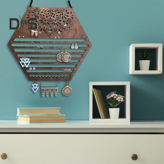 Wooden Hanging Earring Holder Wall Decor Jewelry Organizer Vintage Earring Display Organizer for Women And Girls Earrings Necklaces