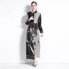 Spring Autumn Women Brand Designer Letter Print Runway Shirt Dresses Turn-down Collar Long Maxi Party Dress