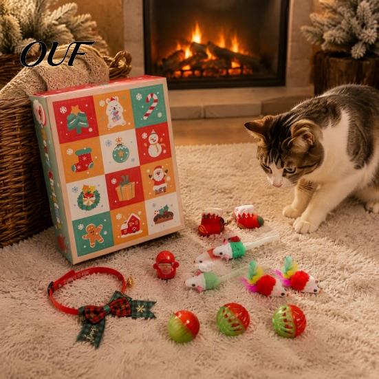 Daily Surprise Cat Toys Christmas Advent Calendar 2026, 12 Days Set Countdown Interactive Play Kit with Mice, Balls, Plush Toys, Holiday Gifts
