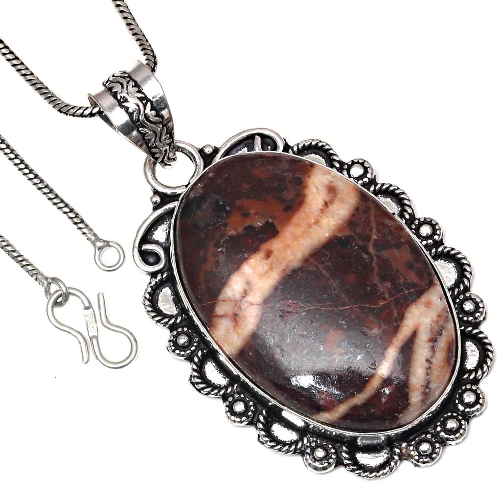 Pendant Crazy Lace Agate Gemstone Valentine'Day Gifted Silver Jewelry 2.5"
