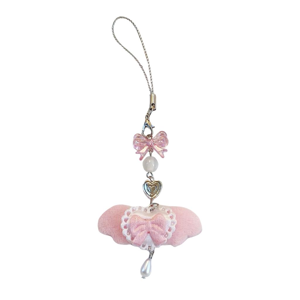 Милый розовый меховой брелок-подвеска для телефона в виде крыла ангела с бантом, уникальное украшение для сумки для девочек, аксессуары в стиле лолиты