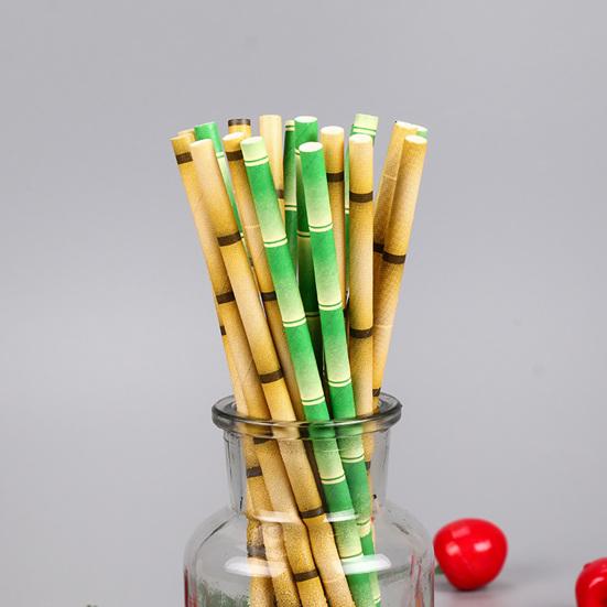 50 шт. Бумажная соломинка с плоским концом, яркого цвета, с бамбуковым узором, без запаха, экологичная, длинная соломинка для питья, для тропической вечеринки, для напитков, для клуба
