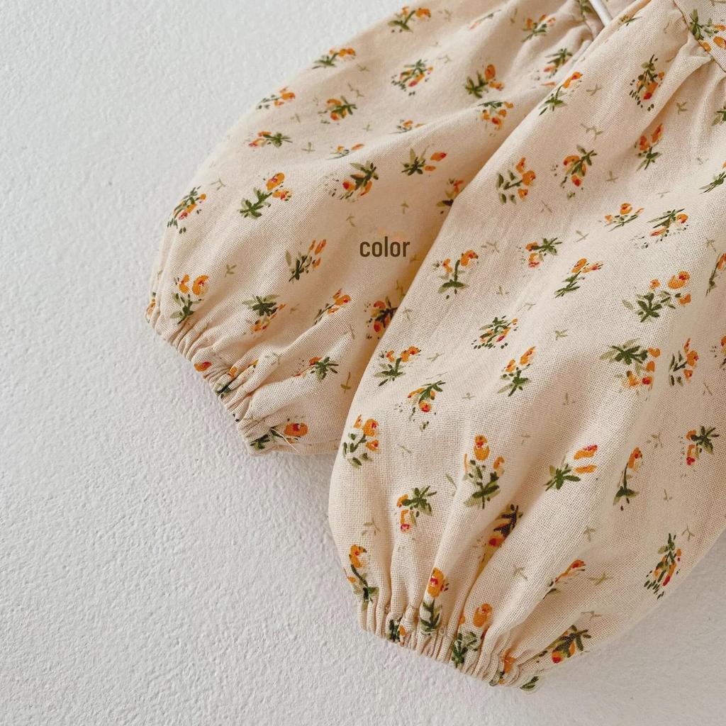 2024 Осень Детский комбинезон с длинными рукавами и цветочным узором для девочек