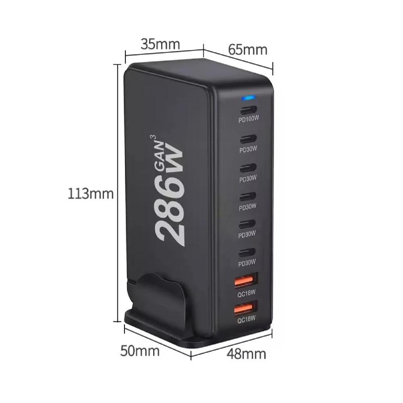 286 Вт Gan Charge Fast 3.0 USB Type C быстрое зарядное устройство мобильное 8-портовое USB Type C PD зарядное устройство удобное для переноски планшета зарядное устройство
