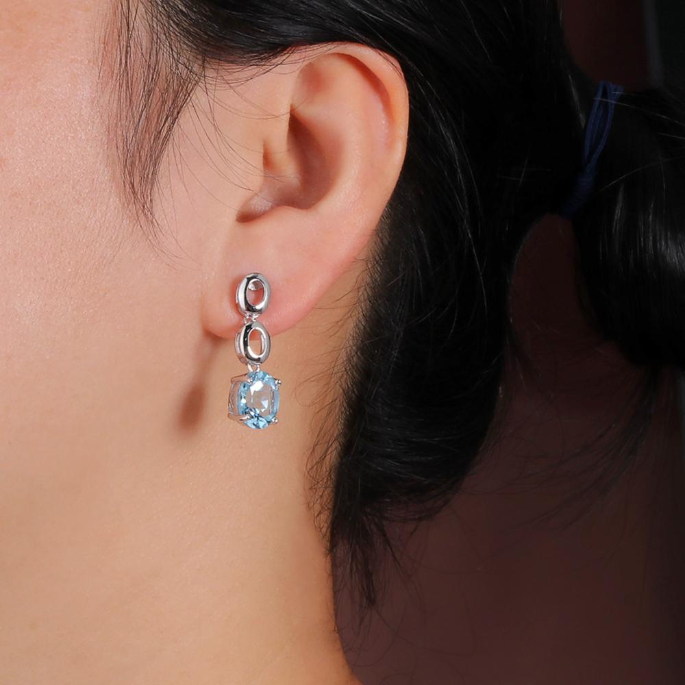 Beautiful Blue November Birthstone Natural Sky Blue Topaz Ring Earring Jewelry Set S925 Silver Jewelry for Ladies and Girls