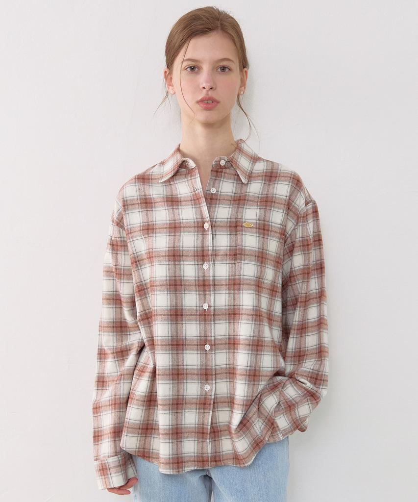 NONLOCAL Oversize Napping Checked Shirt - Orange Brown