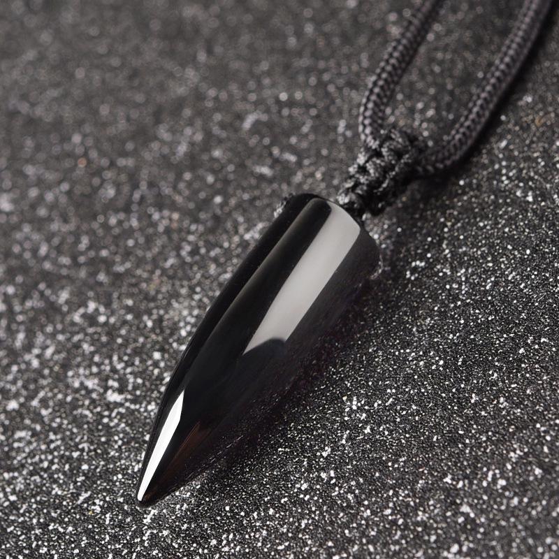 Black Obsidian Natural Stone Pendant Crystal Pillar Necklace Lucky Evil Spirits Transport Jewelry