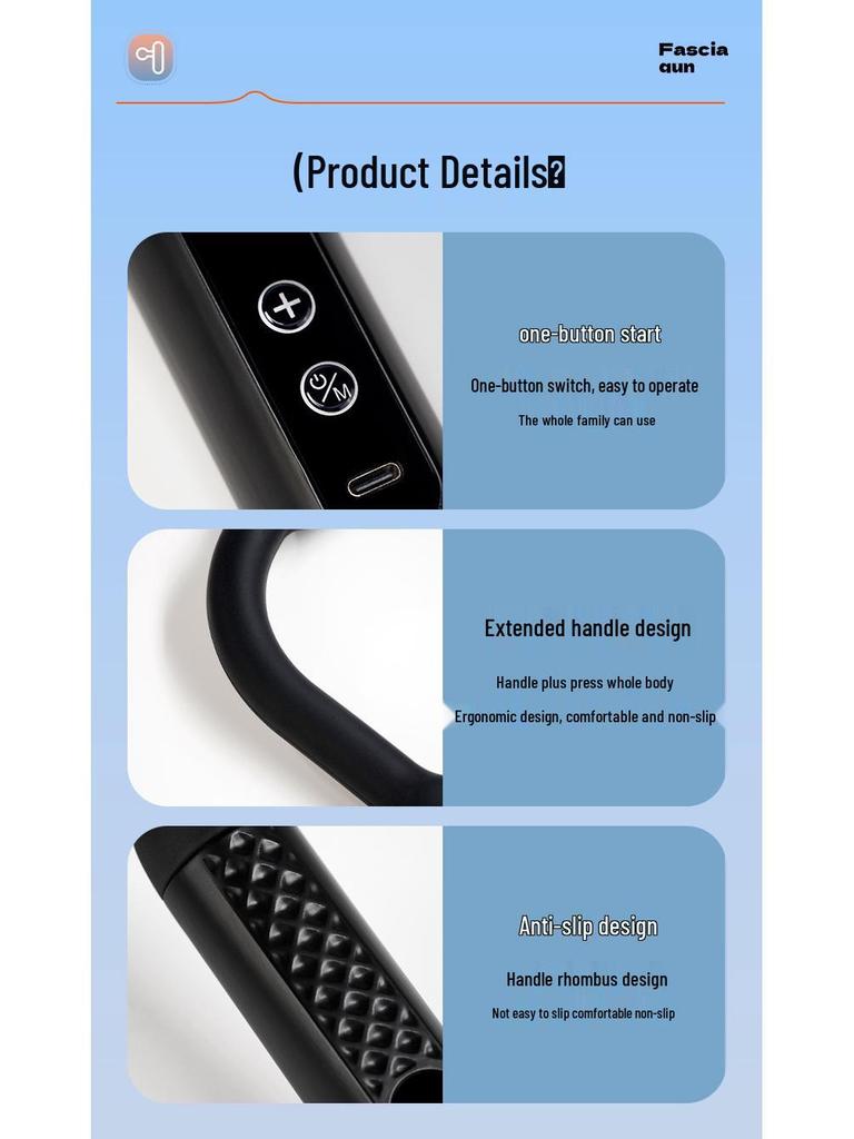 Массажный пистолет с длинной ручкой для локтей и тела для шеи, плеч, талии, спины и шейного отдела позвоночника