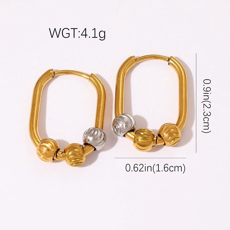 Stainless Steel Beades Hoop Earrings for Women Gold Silver Color Splicing Creative Hip Hop Punk Non-Fading Party Jewelry Gifts