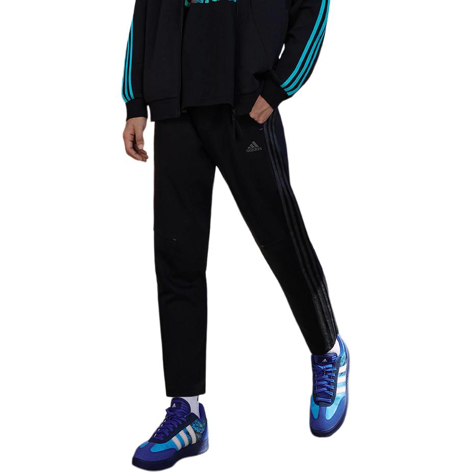 adidas Брюки Zhang Daqian с тремя полосками, прямые трикотажные спортивные брюки, мужские брюки черного цвета JF0796