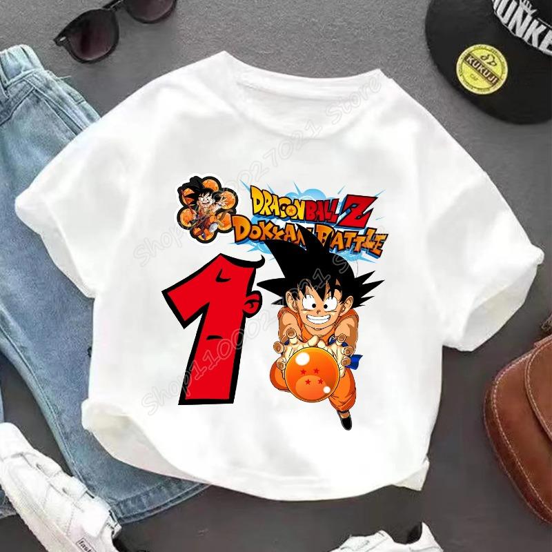 Детская футболка Dragon Ball Goku на День Рождения Фигурка Футболка Топ Белая Одежда Мода Базовая Круглый Вырез Мультяшная Одежда Подарок для Детей