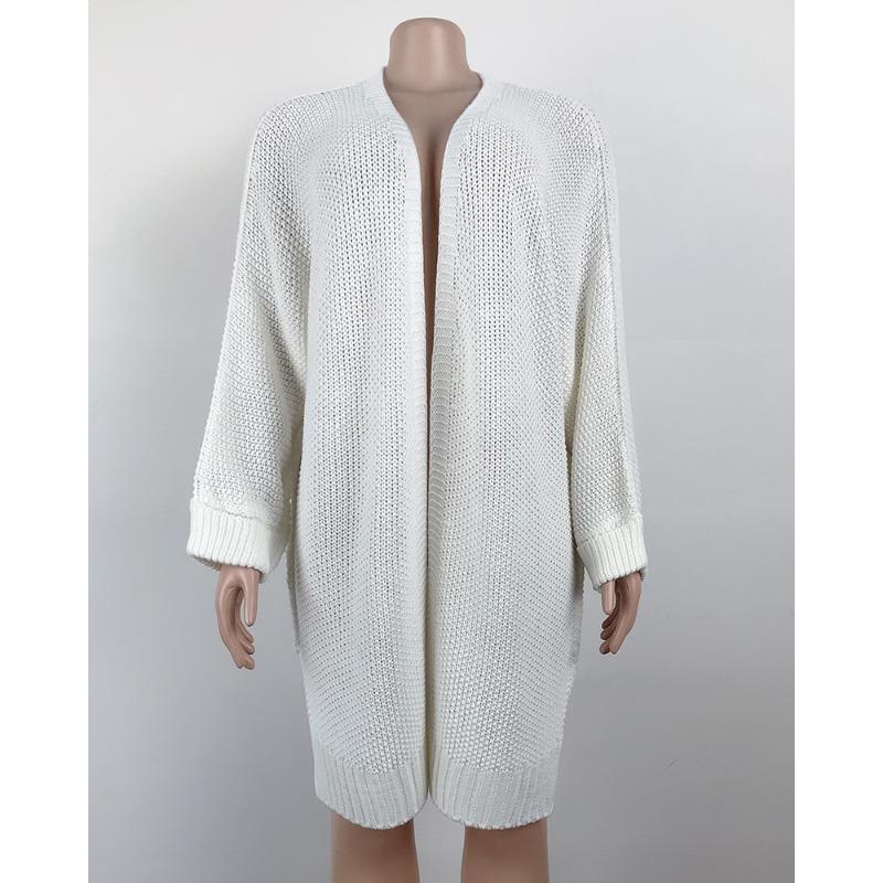Fall and Winter Women's Plus Size Knitwear Long Split Rolled Sleeve Cardigan Sweater