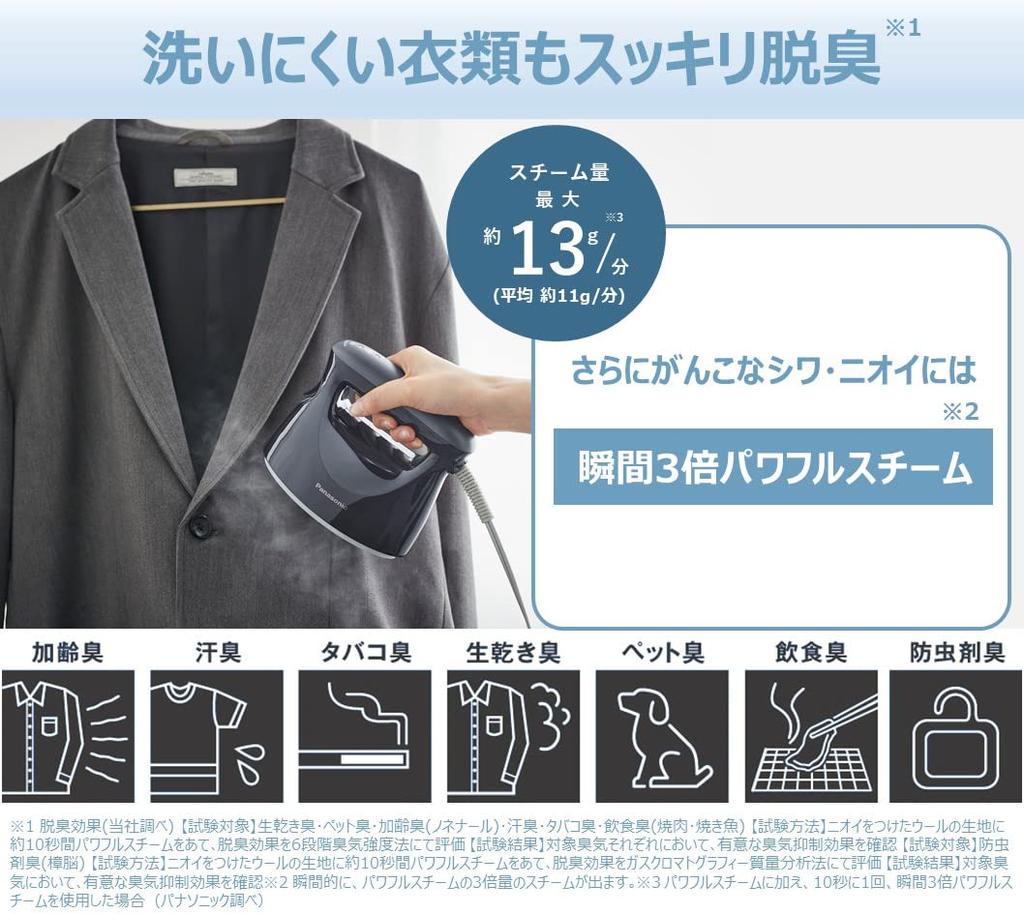 Panasonic Отпариватель для одежды Мощный паровой компактный тип Серовато-синий 360° NI-FS580-A