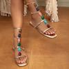 New Style Casual Gladiator Sandals Women Summer Colour Gem Strap Open Toe Flat Shoes Roma Sandals Zapatos De Mujer