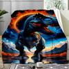 Dinosaur World Prehistoric Scene Fleece Printed Flannel Blanket, Warm Soft Throw Sofa Bed Blanket