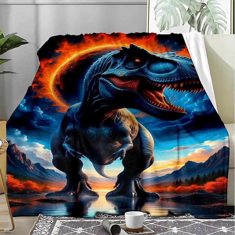Dinosaur World Prehistoric Scene Fleece Printed Flannel Blanket, Warm Soft Throw Sofa Bed Blanket