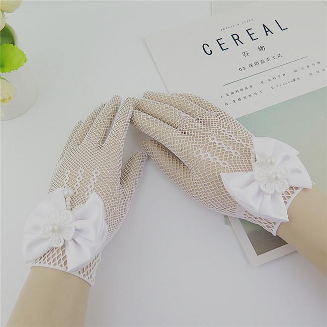 Children's Bow Fishnet Dress Gloves Wedding Flower Girl White Gloves Comfortable Breathable Women Gloves