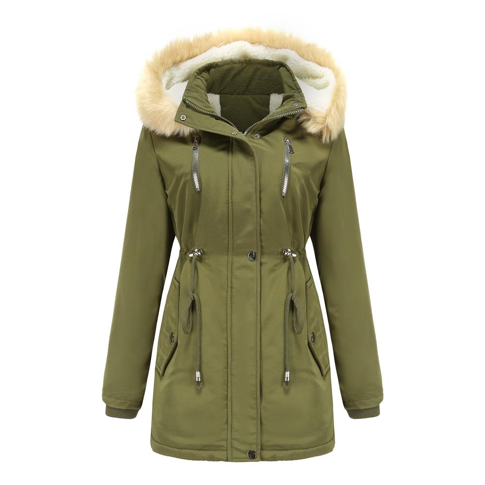 Autumn and Winter Women's Thickened Lambskin Cotton Coat Women's Loose Cotton Coat with Detachable Hood and Velvet Coat
