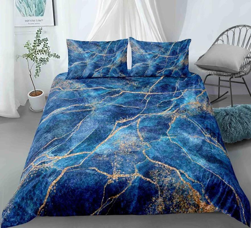 Пододеяльник Chic Marble Duvet Cover Microfiber Mint Gold Glitter Turquoise Комплект постельного белья Abstract Aqua Blue Quilt Cover Single Twin Full Size