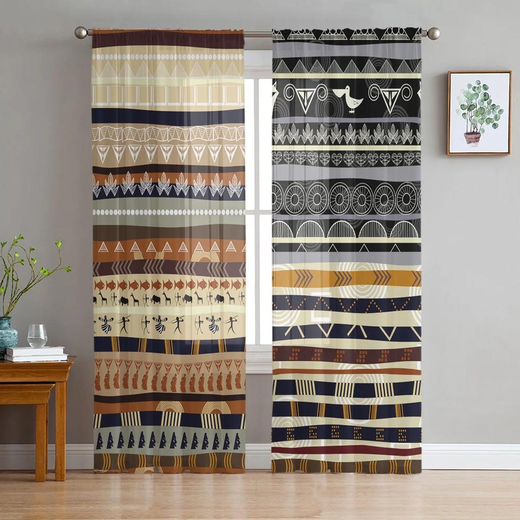 Tribal Retro Ethnic Sheer Curtains Living Room Window Tulle Curtains For Bedroom Kitchen Home Decoration Voile Drapes