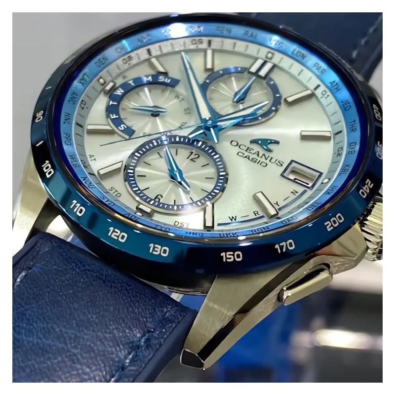Casio Серия OCEANUS - многофункциональный циферблат-диск, кварцевый механизм, кожаный ремешок, японские и корейские часы, мужские часы, синие OCW-T2600ALB-2AJR