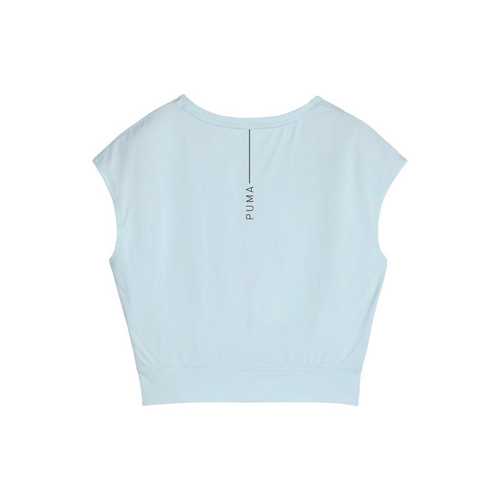 PUMA T-Shirts Women's Aqua Blue V-neck Moderate Straight Fit 524637-69