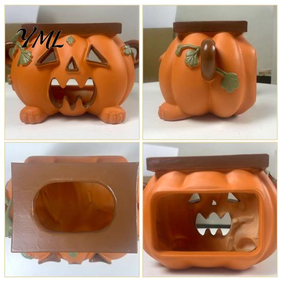 Halloween Pumpkin Tissue Box Holder Holder, Resin Decorative Facial Funny Face Office Desk Storage Cover for Home Kitchen Living Room Table