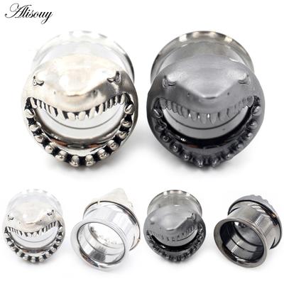 Alisouy 2 шт., нержавеющая сталь, зубы акулы, круглые, двойные, расклешенные, ушные туннели, пробки, расширители, растяжители, пирсинг, ювелирные изделия