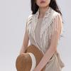 Bohemian Tassel Knitted Triangle Scarf Countryside Style Ethnic Style Crochet Flower Scarves Clothes Decoration White