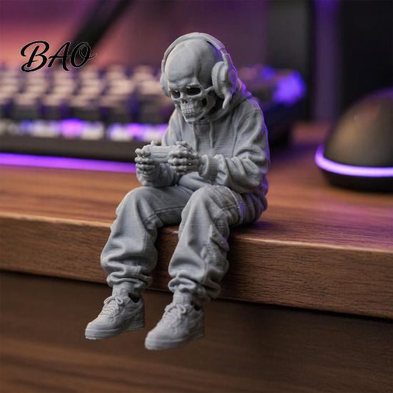 Без запаха Скульптура Черепа 3D-печатная статуэтка сидящего скелета, Декор для Хэллоуина в помещении, Мини-статуэтка в модном наряде, Домашний декор для гостиной