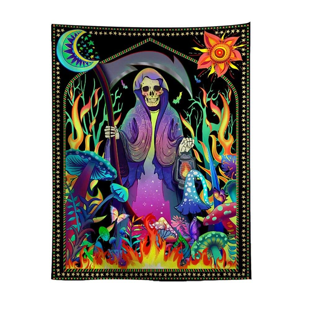 Украшение дома УФ-гобелен флуоресцентный череп настенная ткань спальня психоделическое искусство