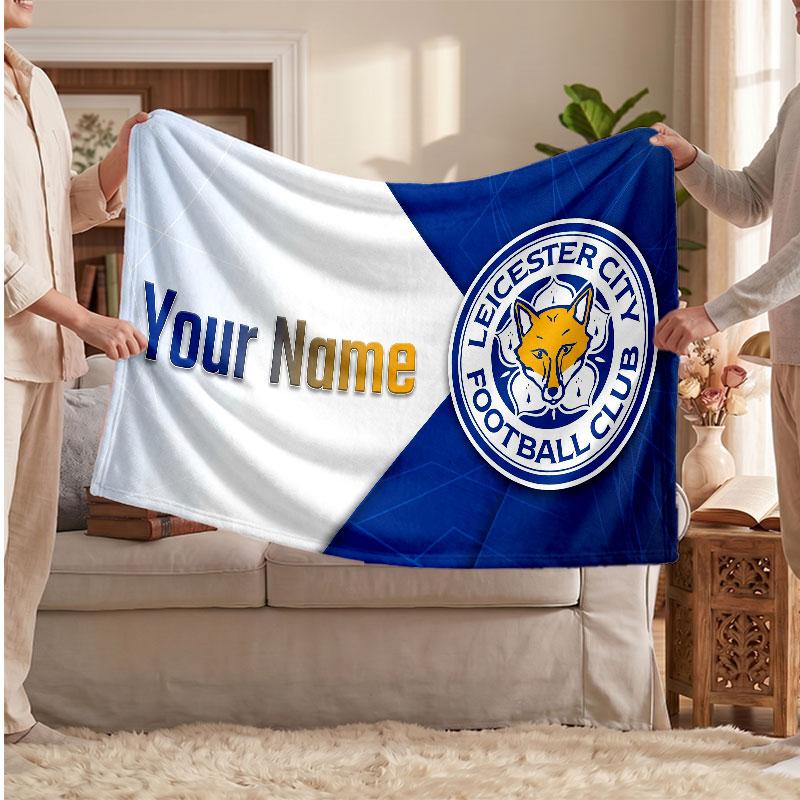 Leicester City Personalized Fleece Blanket With Football Logo, Custom Name Text Soft Warm Home Throw Blanket