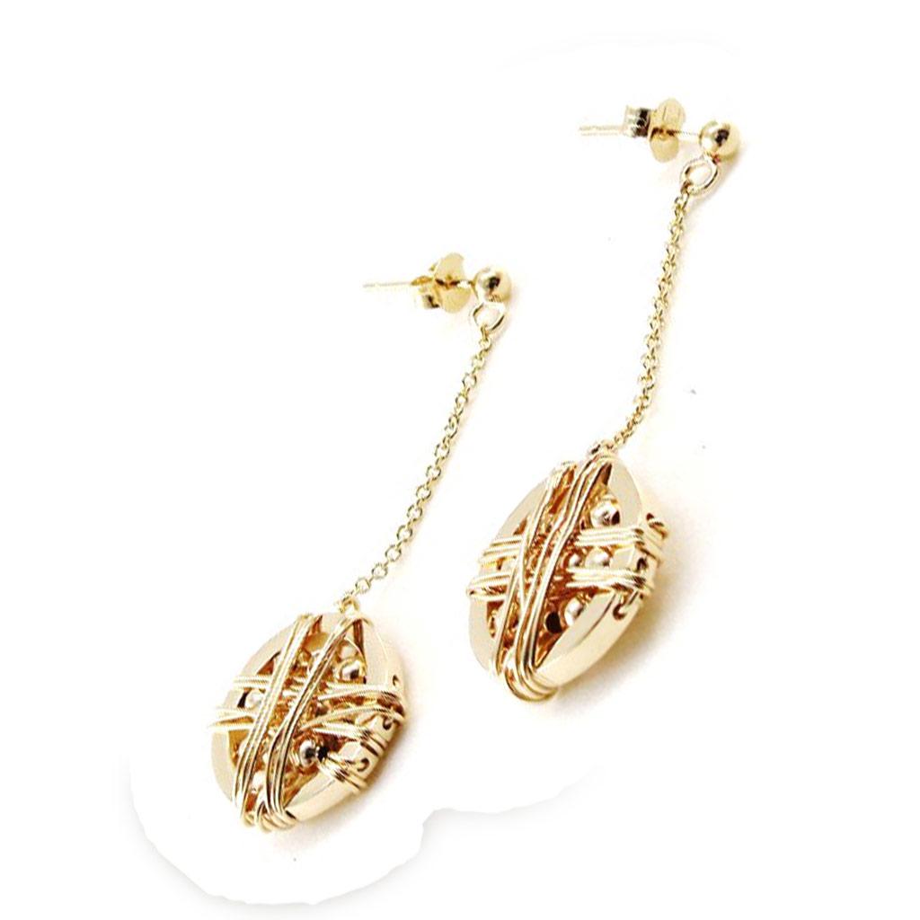 Les Trésors De Lily [J0359] - Gold Plated 'Choreography' Earrings - 45x15 Mm