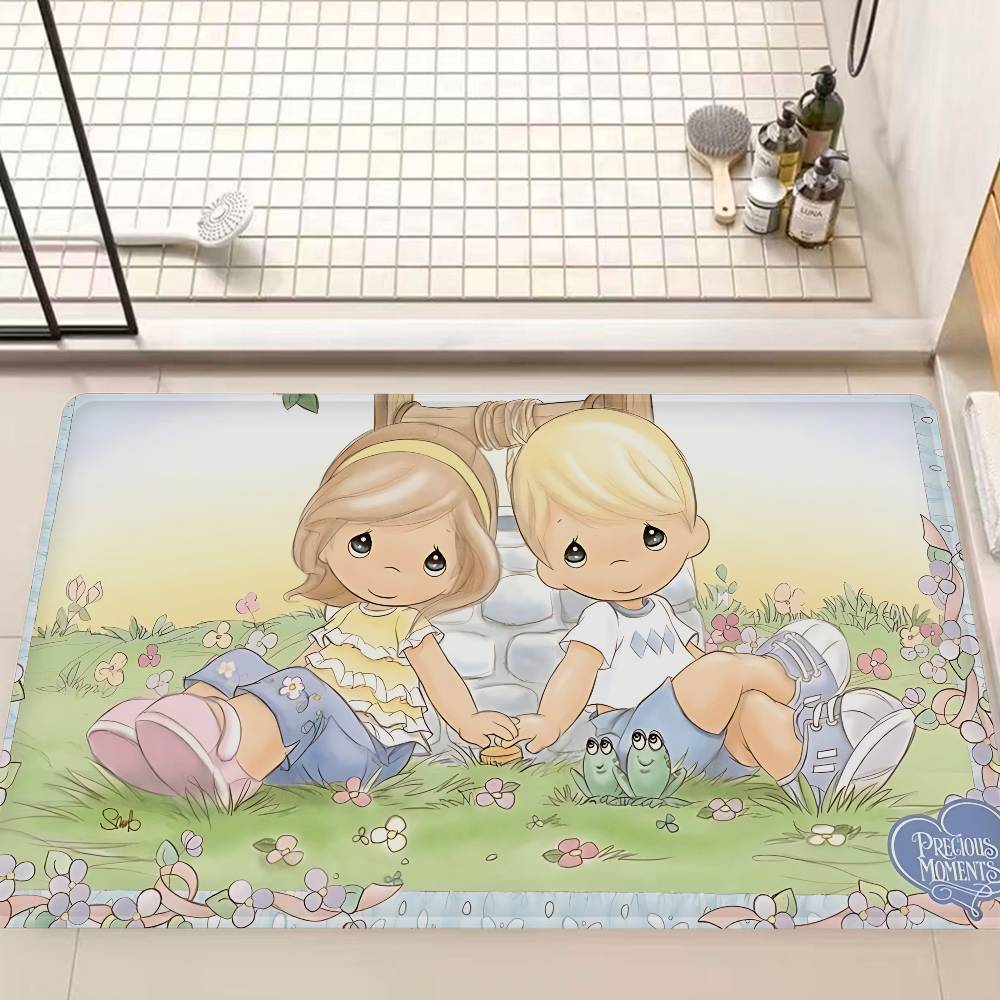Precious Moments Cute Floor Mat Non-Slip Laundry Room Mat Laundry Decor Balcony Child Living Room Bedside Mats