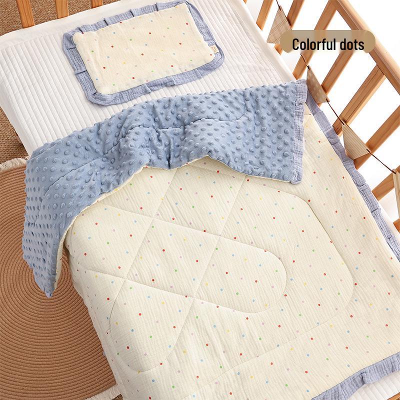 Three-Piece Pure Cotton Baby Bedding Set - Bean Cover Blanket, Cloud Pillow, Ruffled Quilt for Spring/Autumn