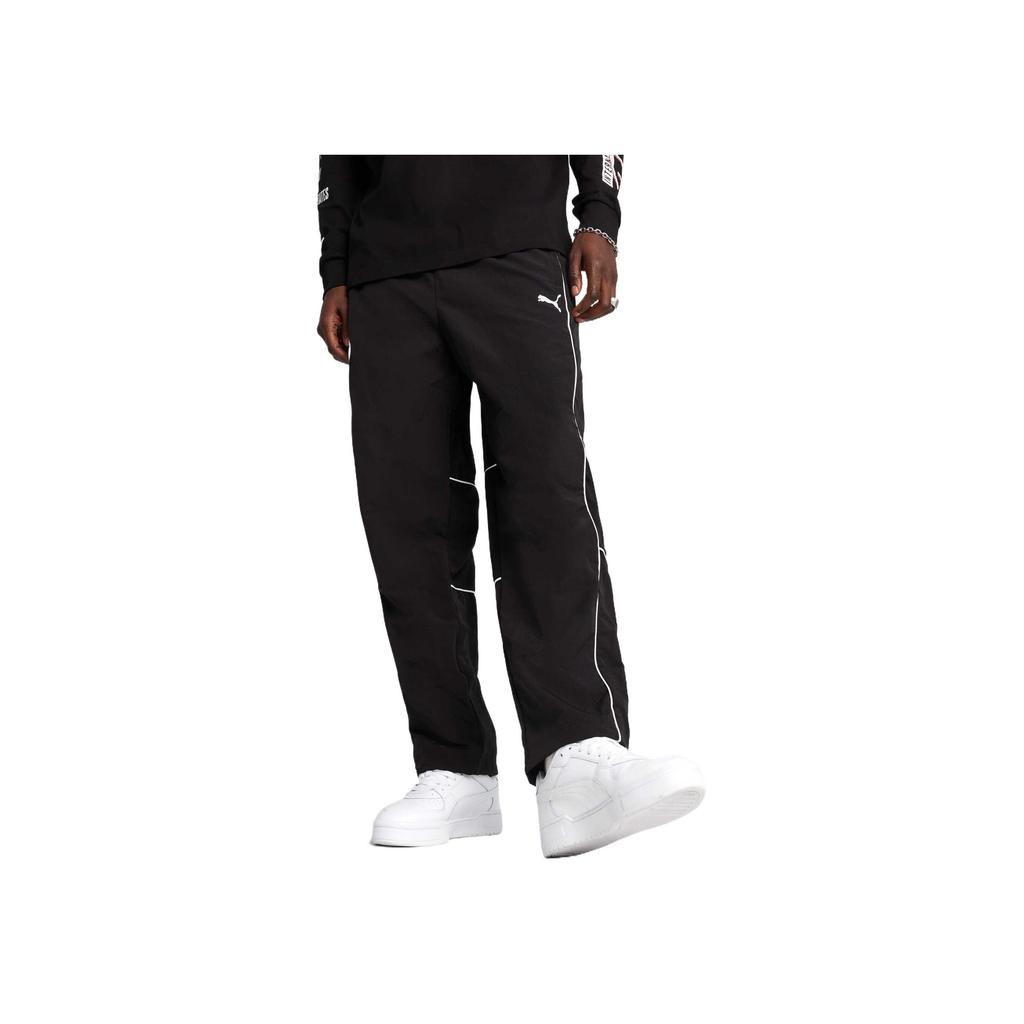 Puma Simple Comfortable Durable Straight Leg Retro Sports Spliced Knitted Pants Unisex Pants Black 631851-01