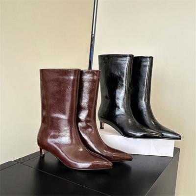 Модные новые осенне-зимние женские ботинки из спилка, женские ботильоны до середины икры с острым носком, модные ботинки ручной работы Zapatos De Mujer