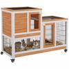 Indoor Rabbit Hutch on Wheels, 2 Levels, Ramp, 2 Lockable Doors, 2 Trays, 110 x 50 x 88 cm, Yellow