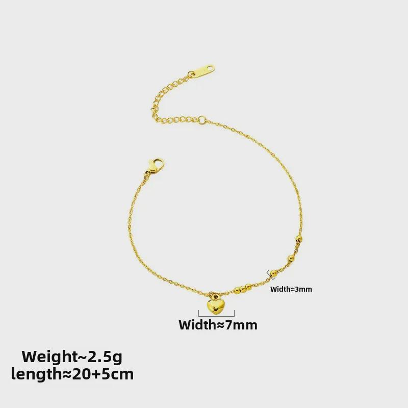 Женский браслет на щиколотку с бусинами на удачу в форме сердца из 18-каратного золота — новинка 2024 года, стиль «Ниш», высококачественная, невыцветающая титановая сталь.