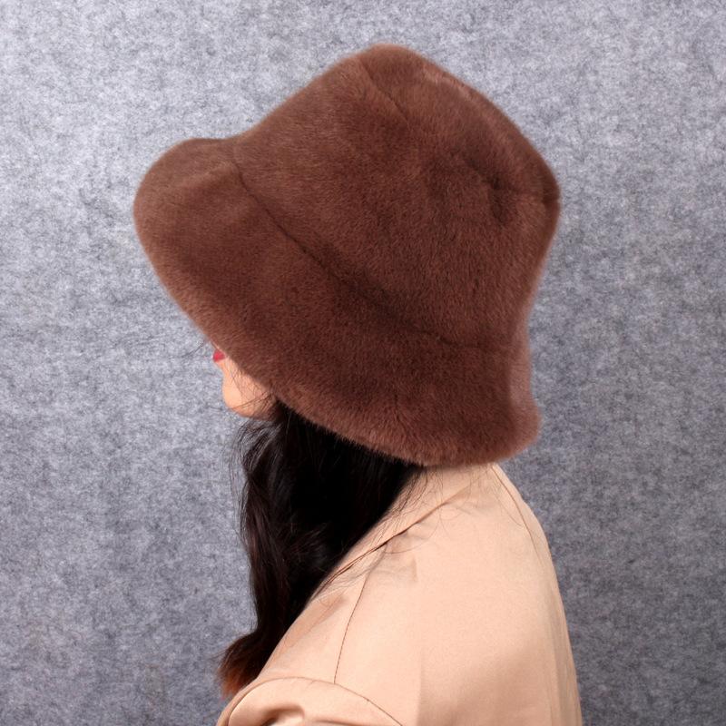 Plush bucket hat winter big brim warm thickened cold protection ear protection Mongolian basin hat versatile flat top fashion commute
