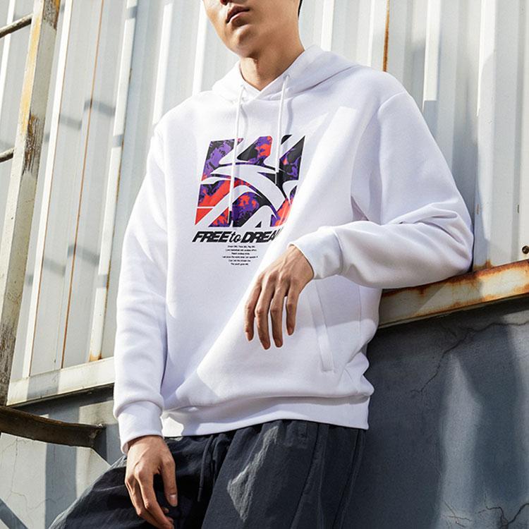 Anta Свободная толстовка с капюшоном с логотипом баскетбольной серии, мужская толстовка белого цвета 152211743-1