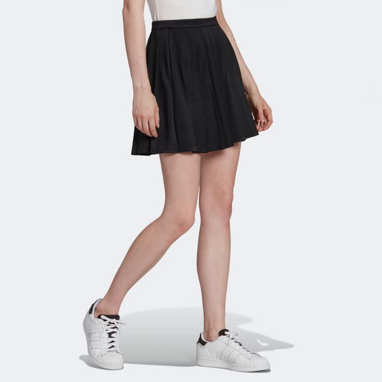 Adidas Originals Adicolor Classics Solid Color Small Logo A-Line Comfortable Tennis Pleated Skirt Women Skirts Black HC2058